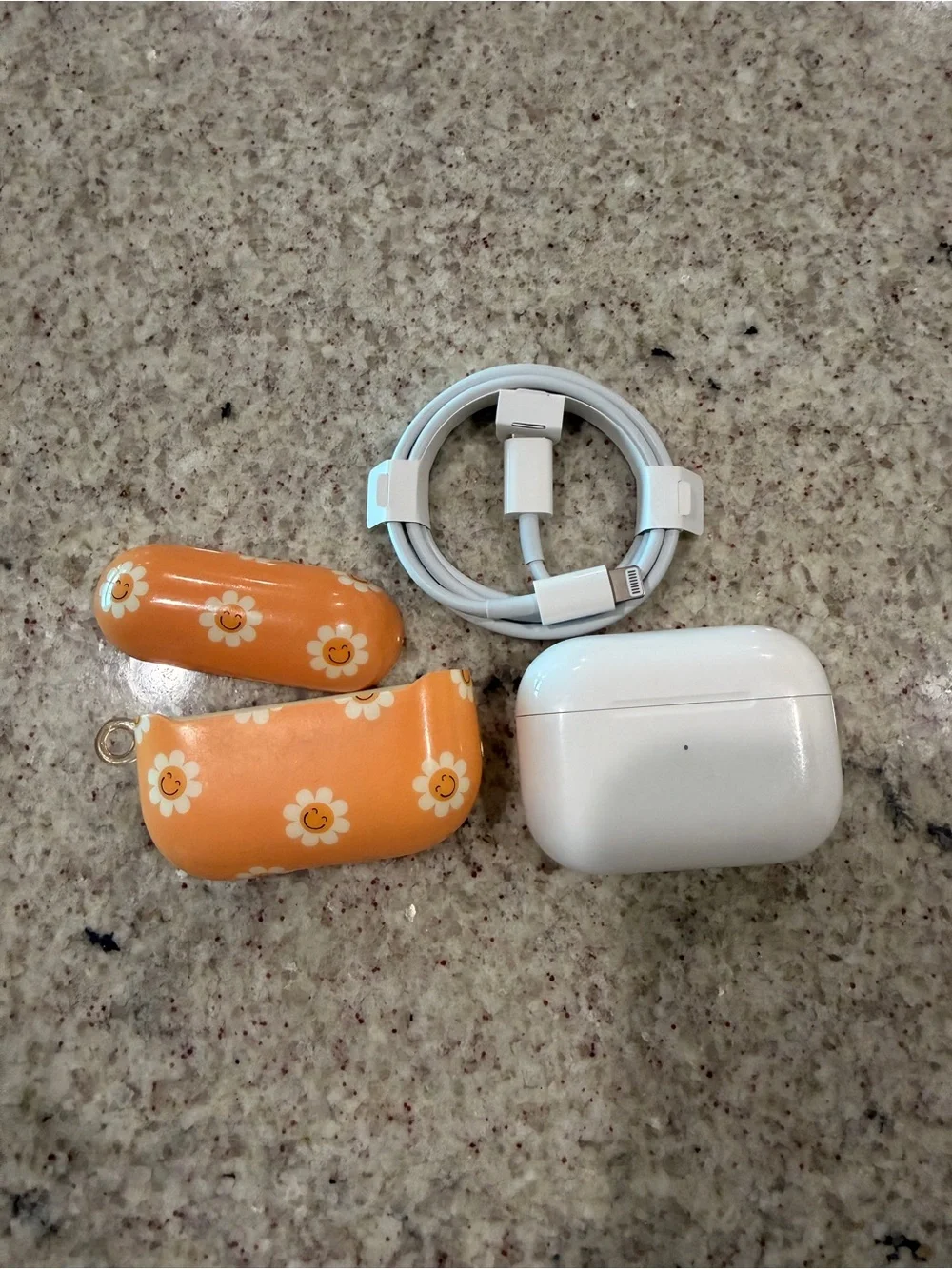 Apple AirPods Pro 1st gen with Orange Daisy Protective Cover and Lightning Cable